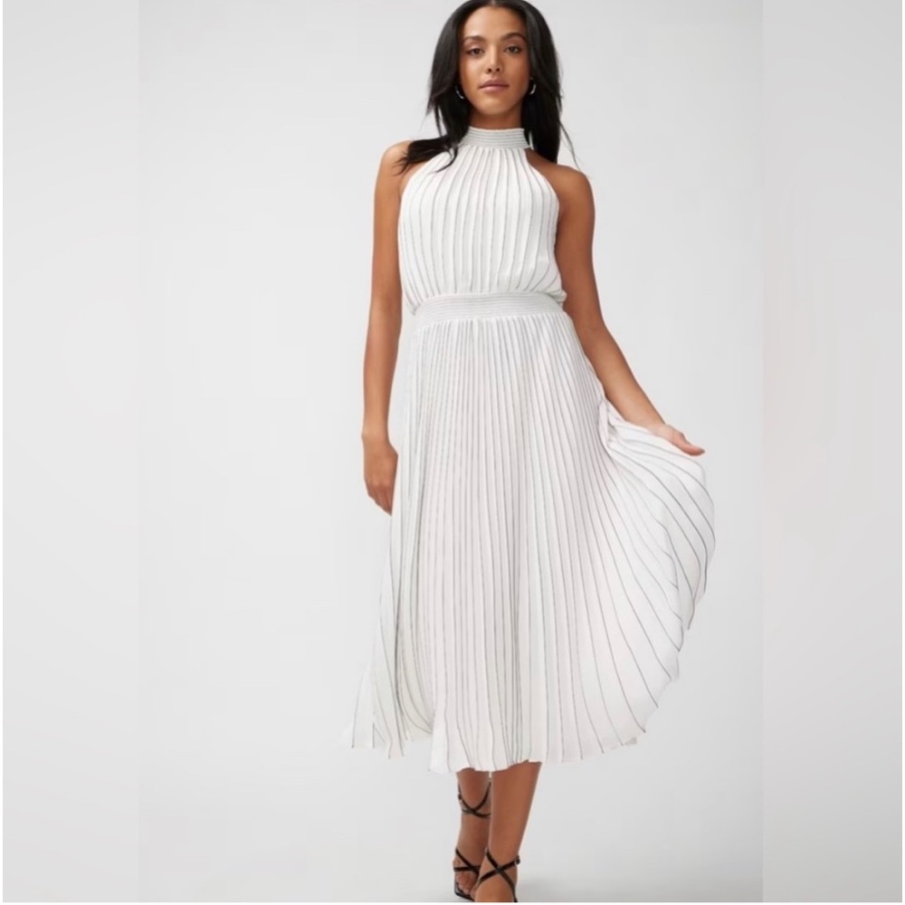 White House Black Market halter pleaded cocktail dress white size 6